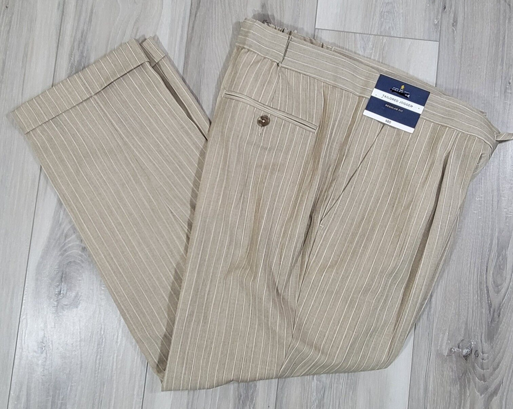 Stafford Tailored Jogger Women's 44SH Tan Stripe Pleated Regular Fit New